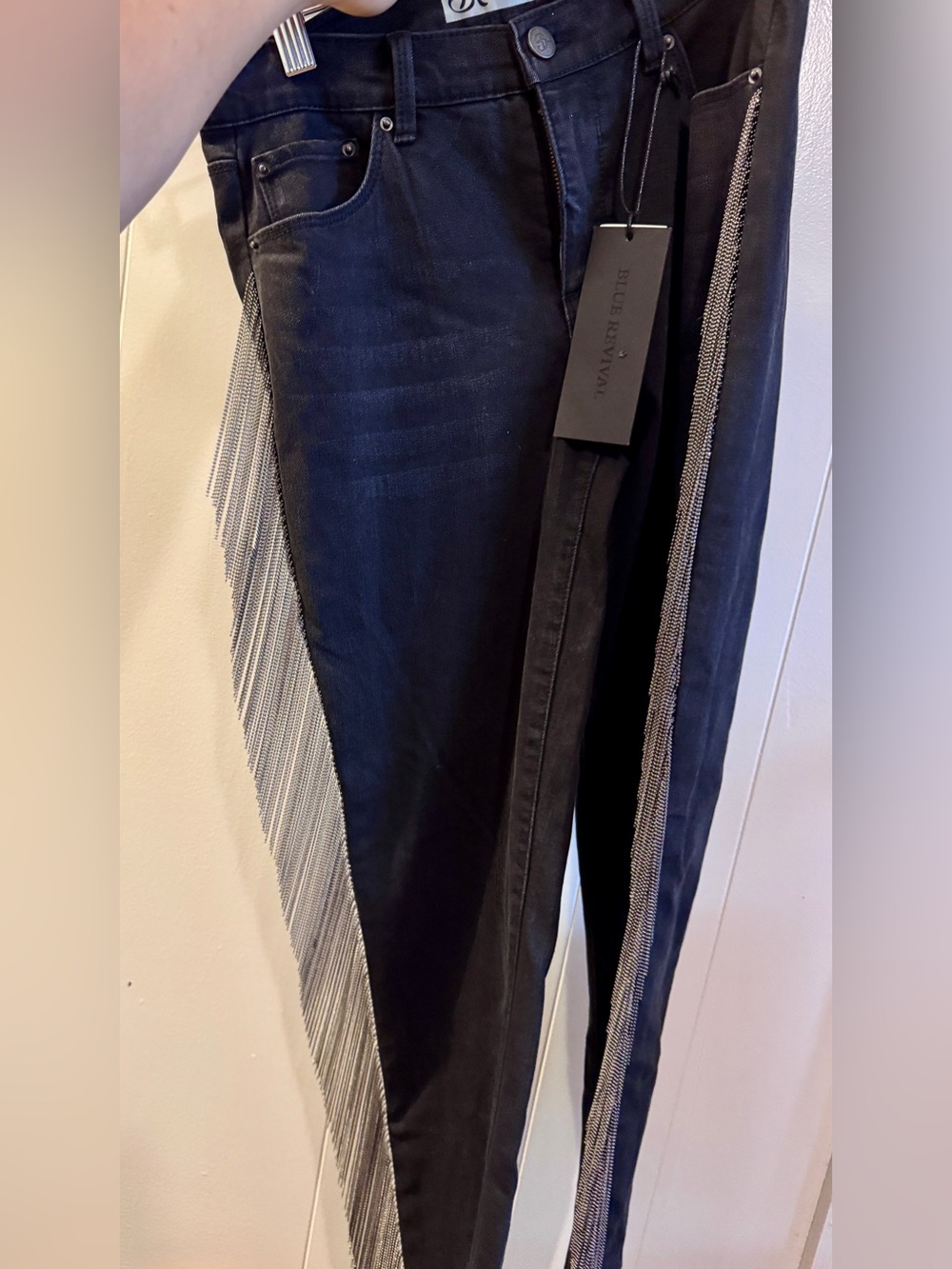 BLUE REVIVAL DUBLIN CHAIN FRINGE SKINNY JEANS - Picture 4 of 7